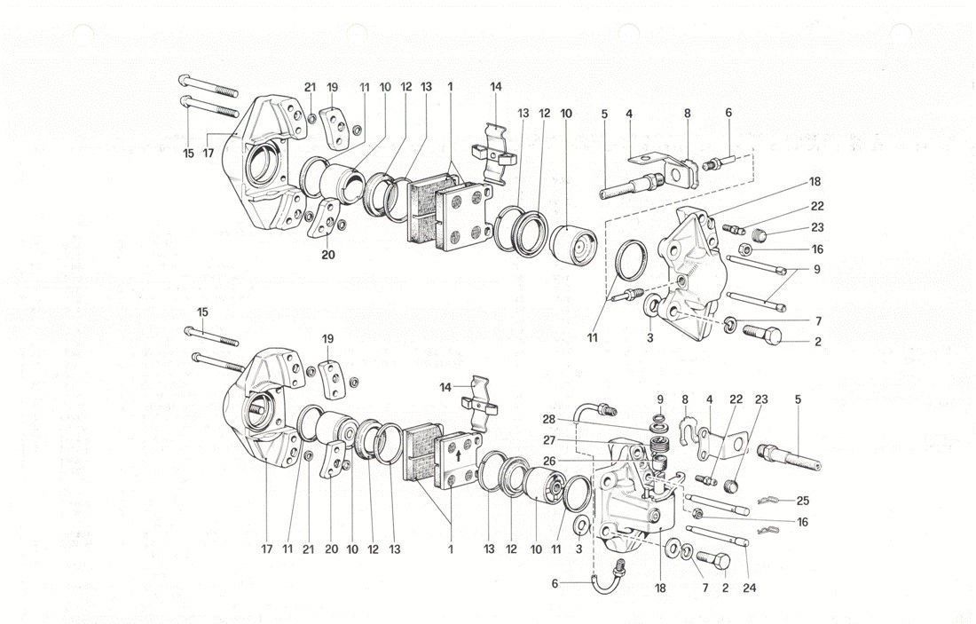 Schematic: Calipers for front and rear brakes