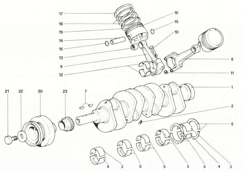 Schematic: Crankshaft - Connecting rods and pistons