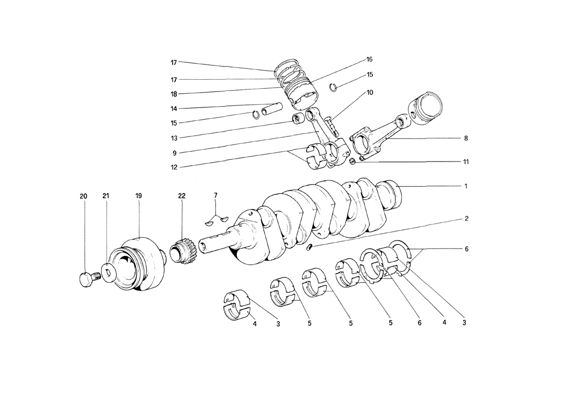 Schematic: Crankshaft - Connecting Rods and Pistons