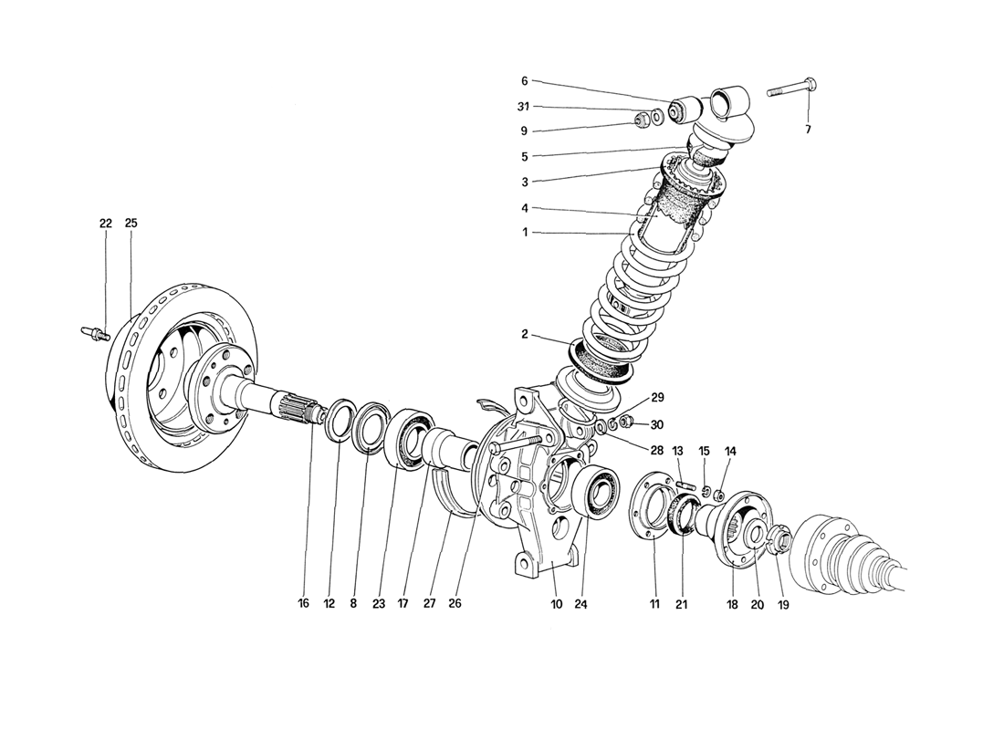 Schematic: Rear Suspension - Shock Absorber and Brake Disc (up to car No. 76625)