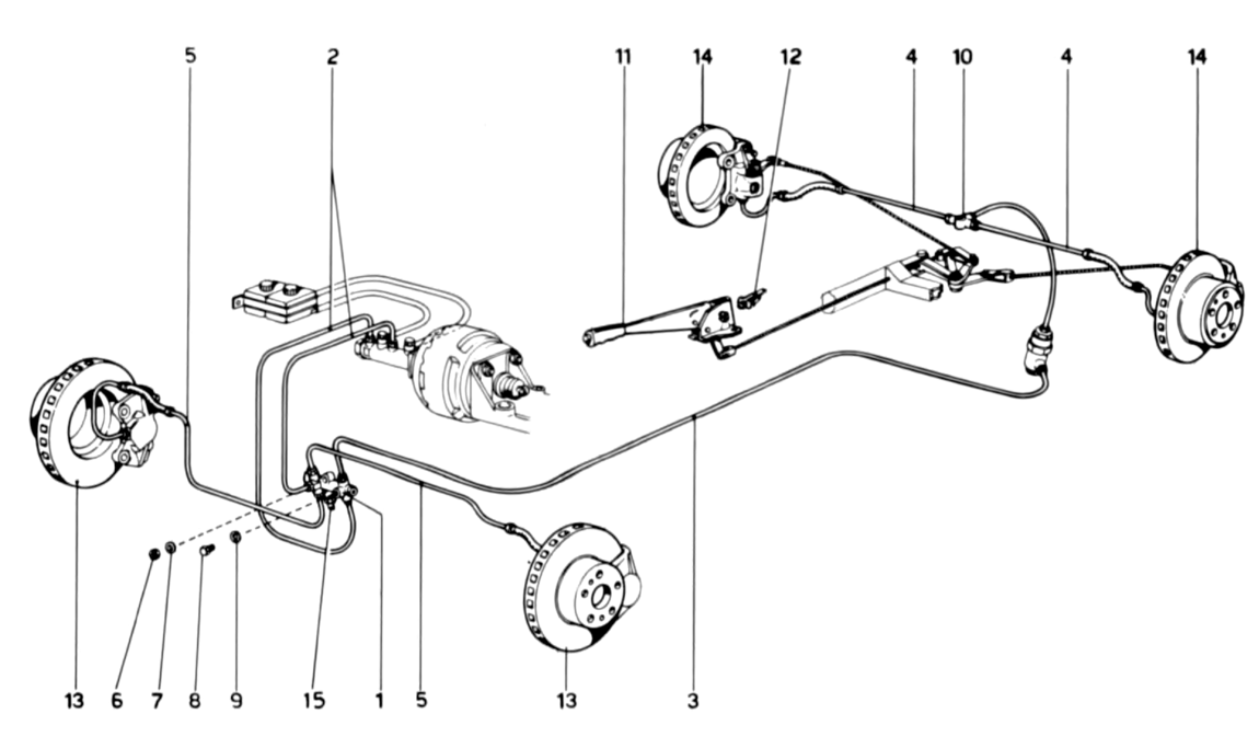 Schematic: Brake Hydraulic System on Wheels (Variants for USA Versions)