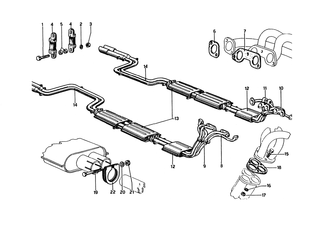 Exhaust Pipes Assembly | Classic Ferrari Parts Schematics