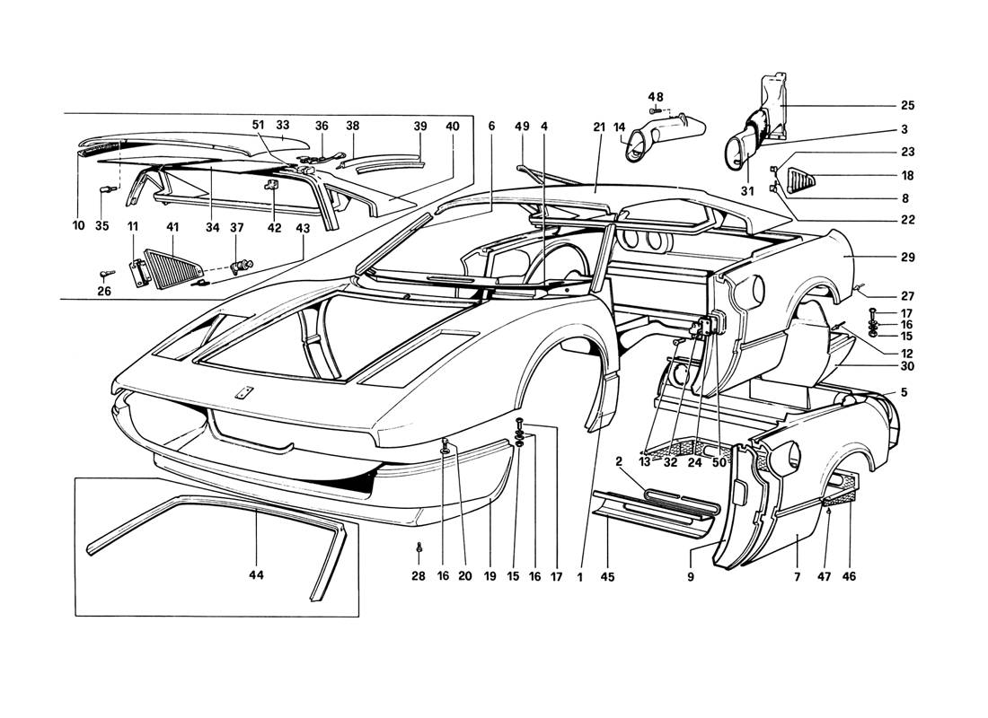 Schematic: Body Shell - Outer Elements (Variants For Rhd - Aus Versions)