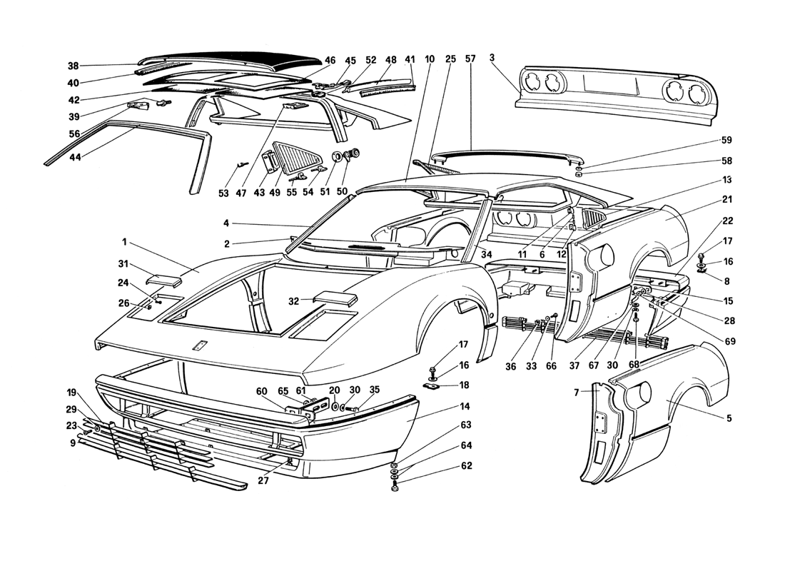 Schematic: Body Shell - Outer Elements (Not For U.S. And Sa Version)