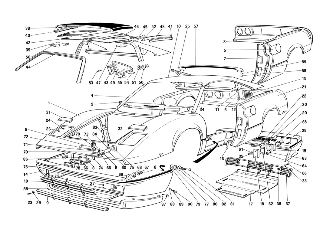 Schematic: Body Shell - Outer Elements (For U.S. And Sa Version)