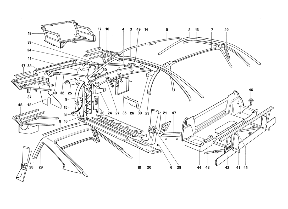 Schematic: Body Shell - Inner Elements (Not For Aus - Us - Sa - J - Ch87 - Ch88)