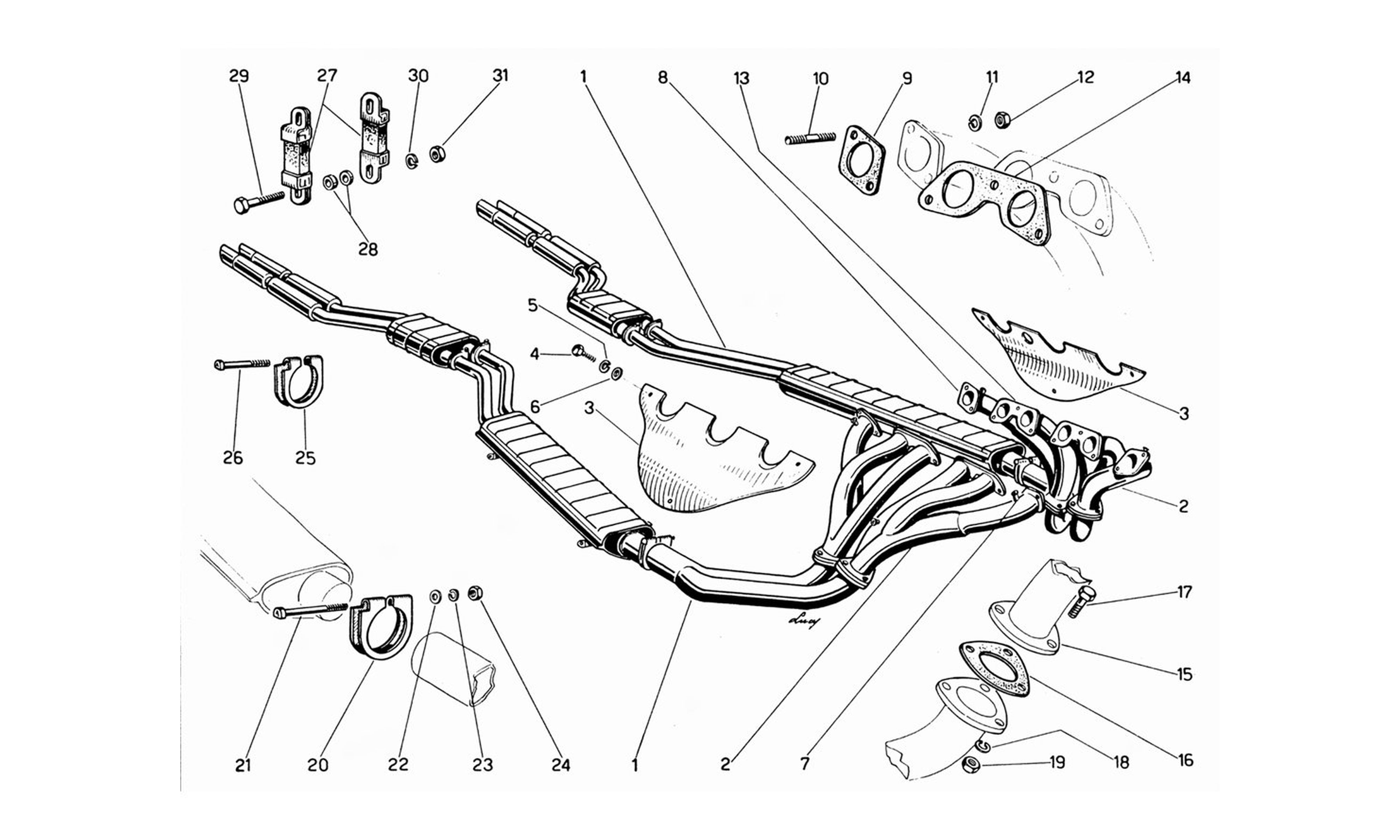 Schematic: Exhaust Manifolds, Silencers & Extensions