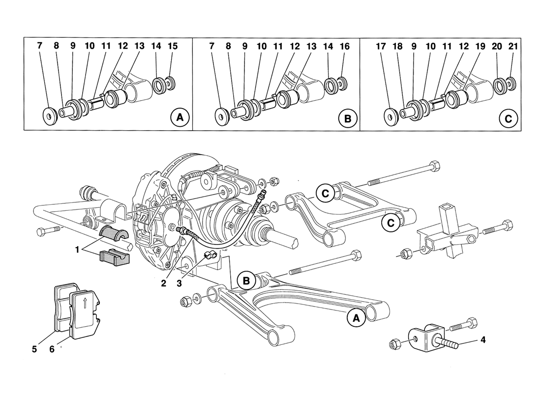 Schematic: Rear Suspension Pads And Brake Pipes
