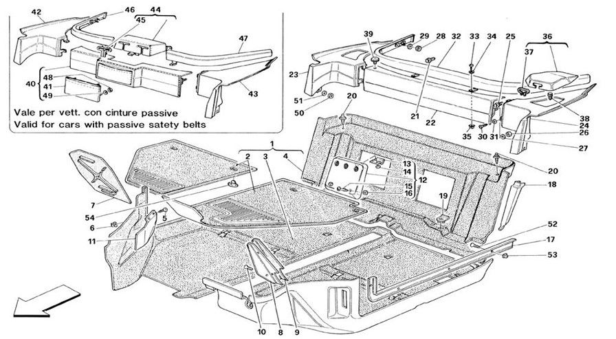 Schematic: Passengers Compartment Carpets - Valid For Ts - Valid From Car Nr. 94910 Ts And Nr. 94269 Usa Ts