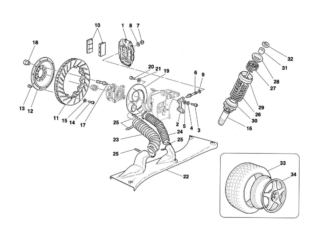 Schematic: Brakes - Shock Absorbers - Rear Air Intake - Wheels