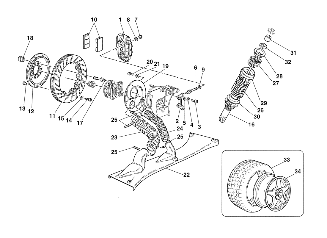 Schematic: Brakes - Shock-Absorbers - Rear Air Intakes - Wheels