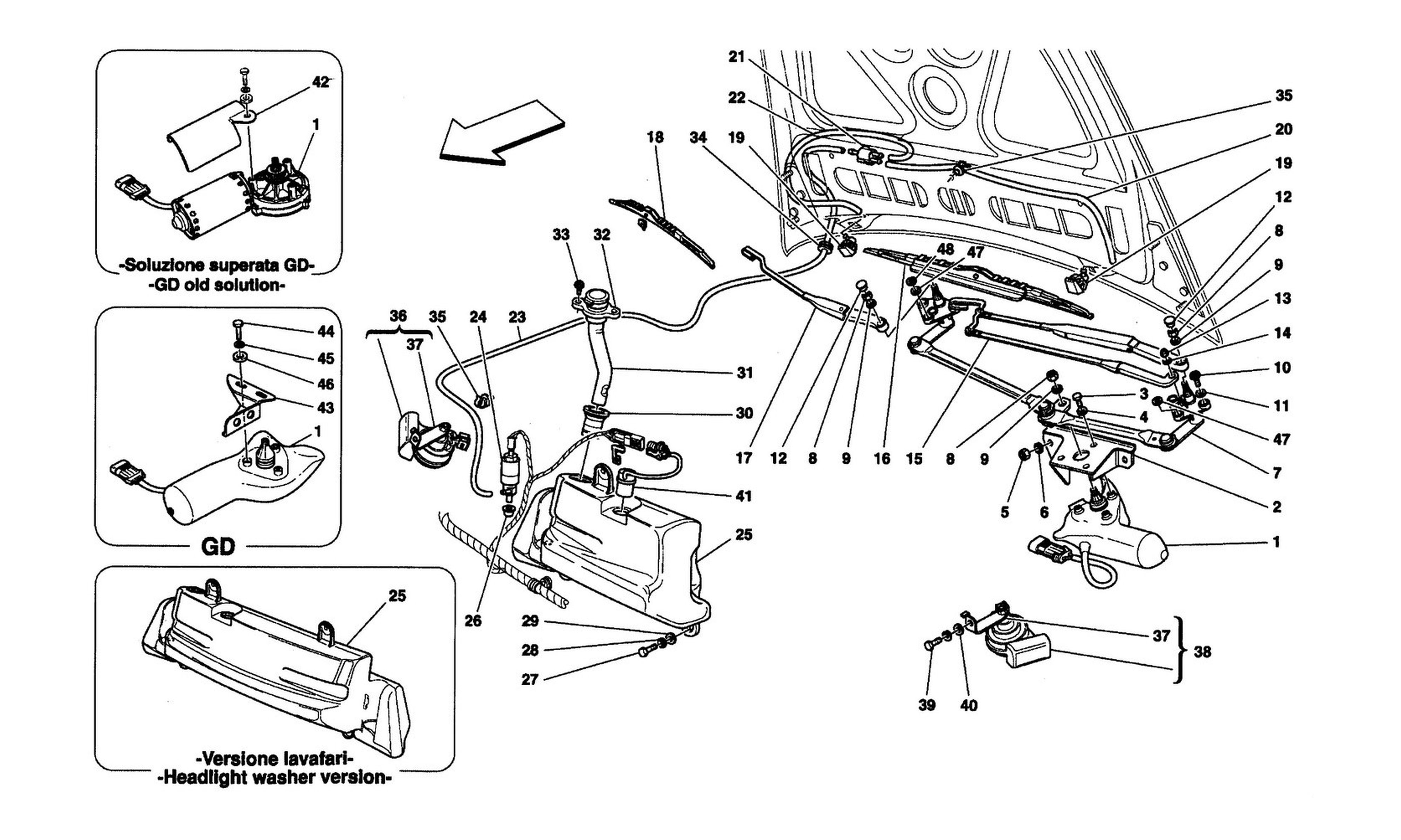 Schematic: Windshield, Glass Washer And Horns