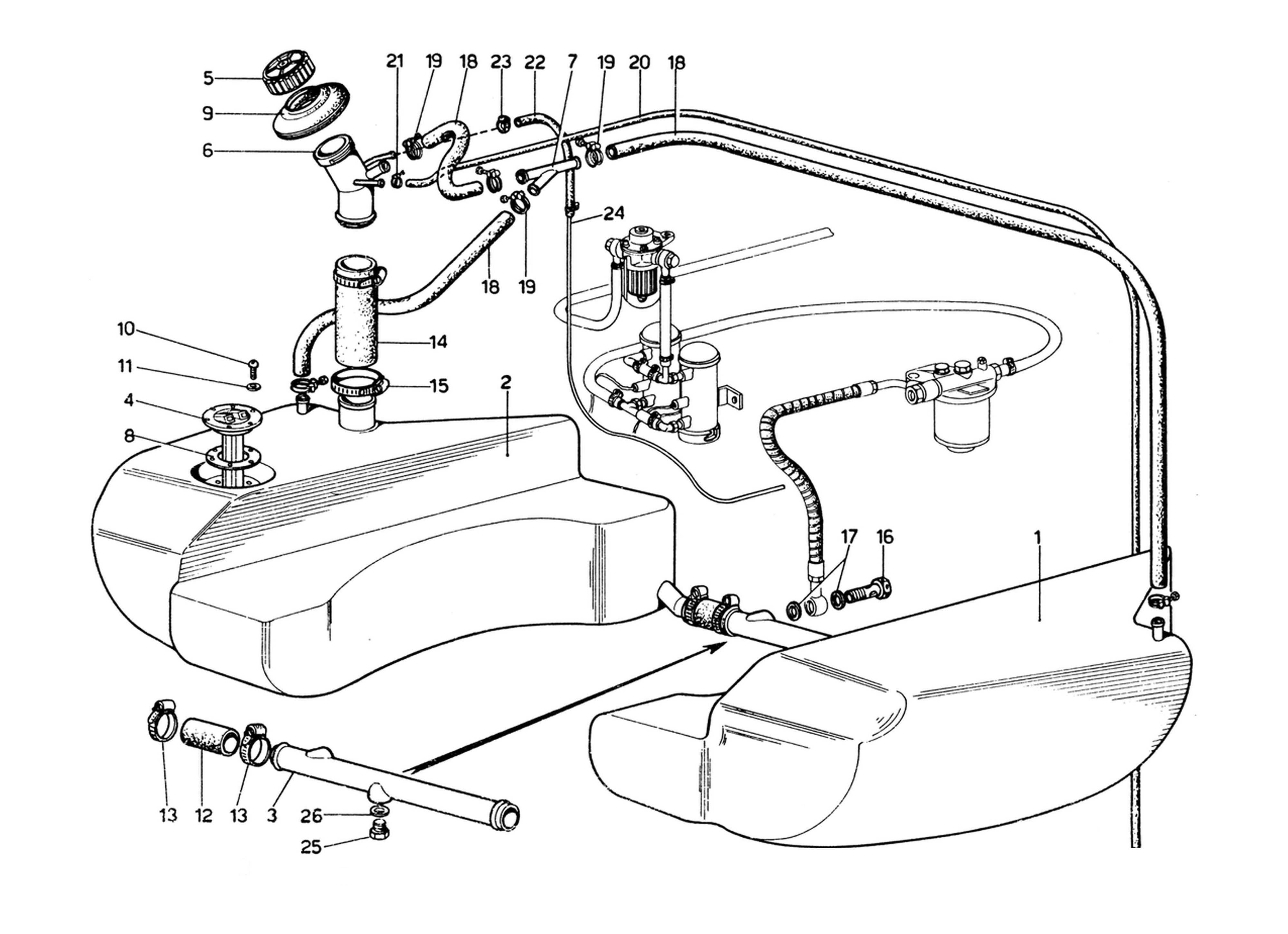 Fuel Tanks Piping Classic Ferrari Parts Schematics