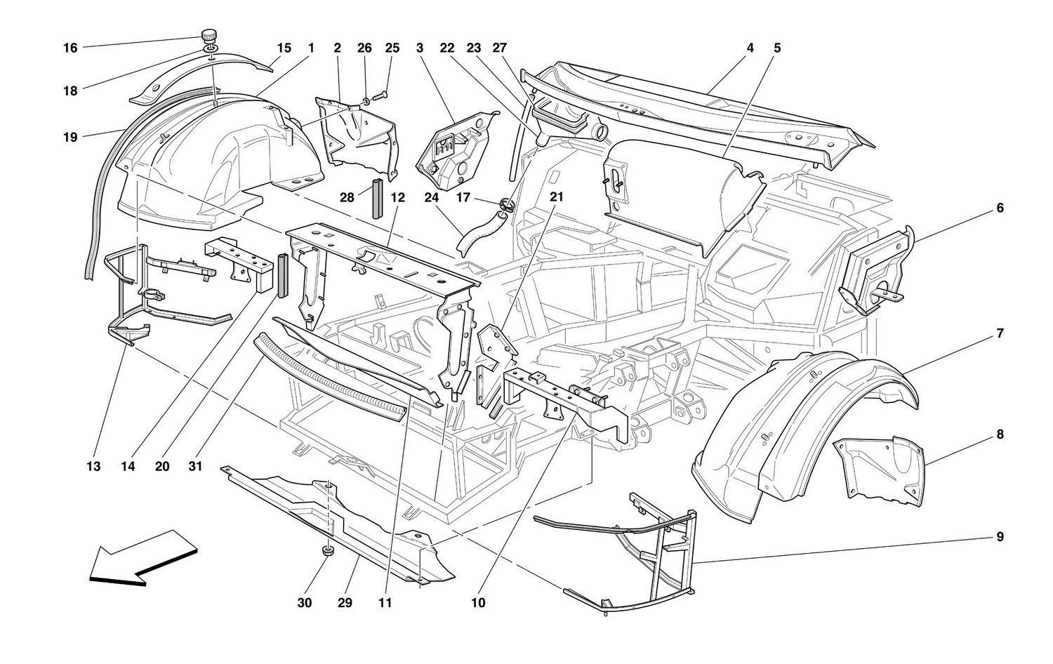 Front Structures And Components | Classic Ferrari Parts Schematics