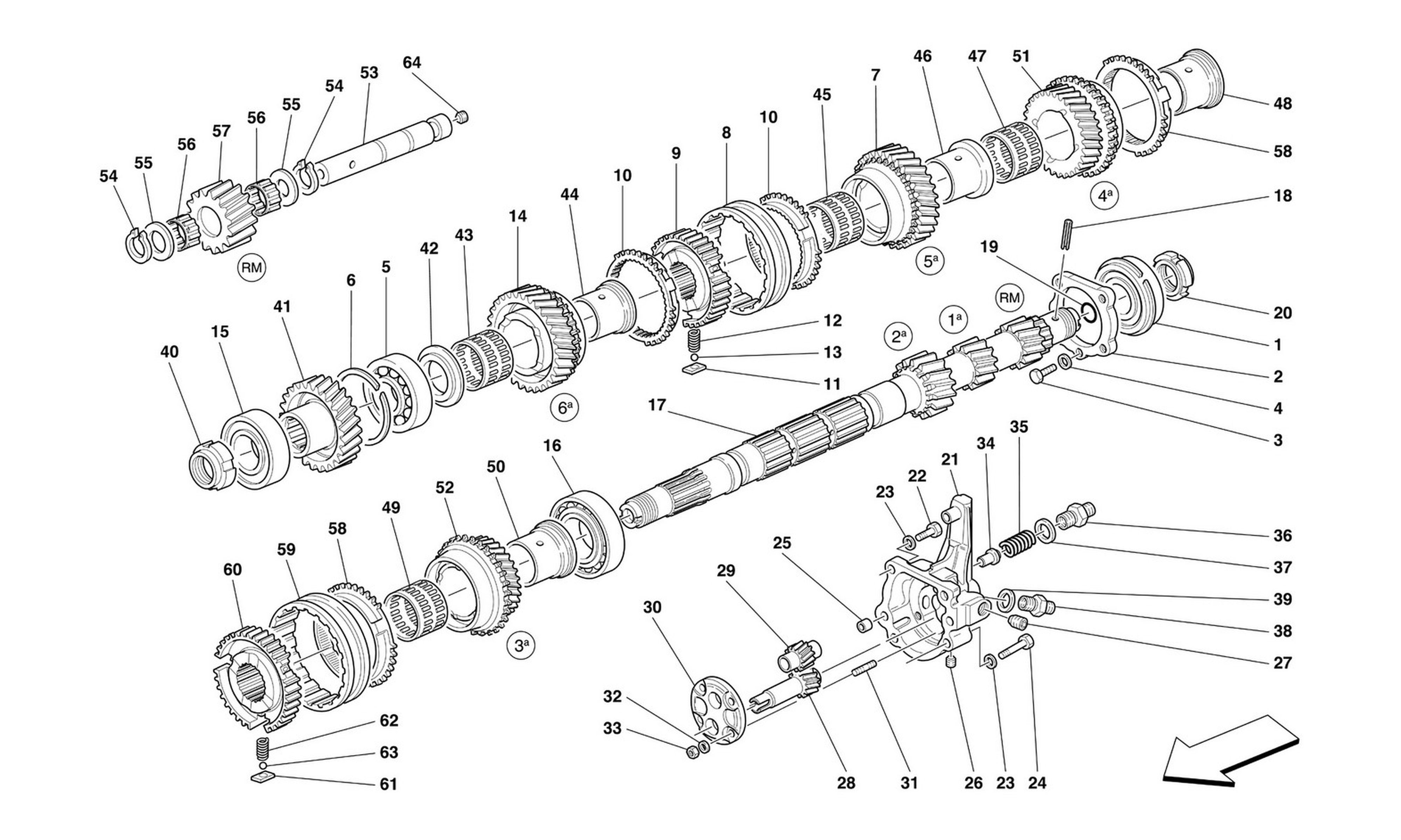 Schematic: Main Shaft Gears And Gearbox Oil Pump -Not For 456M Gta