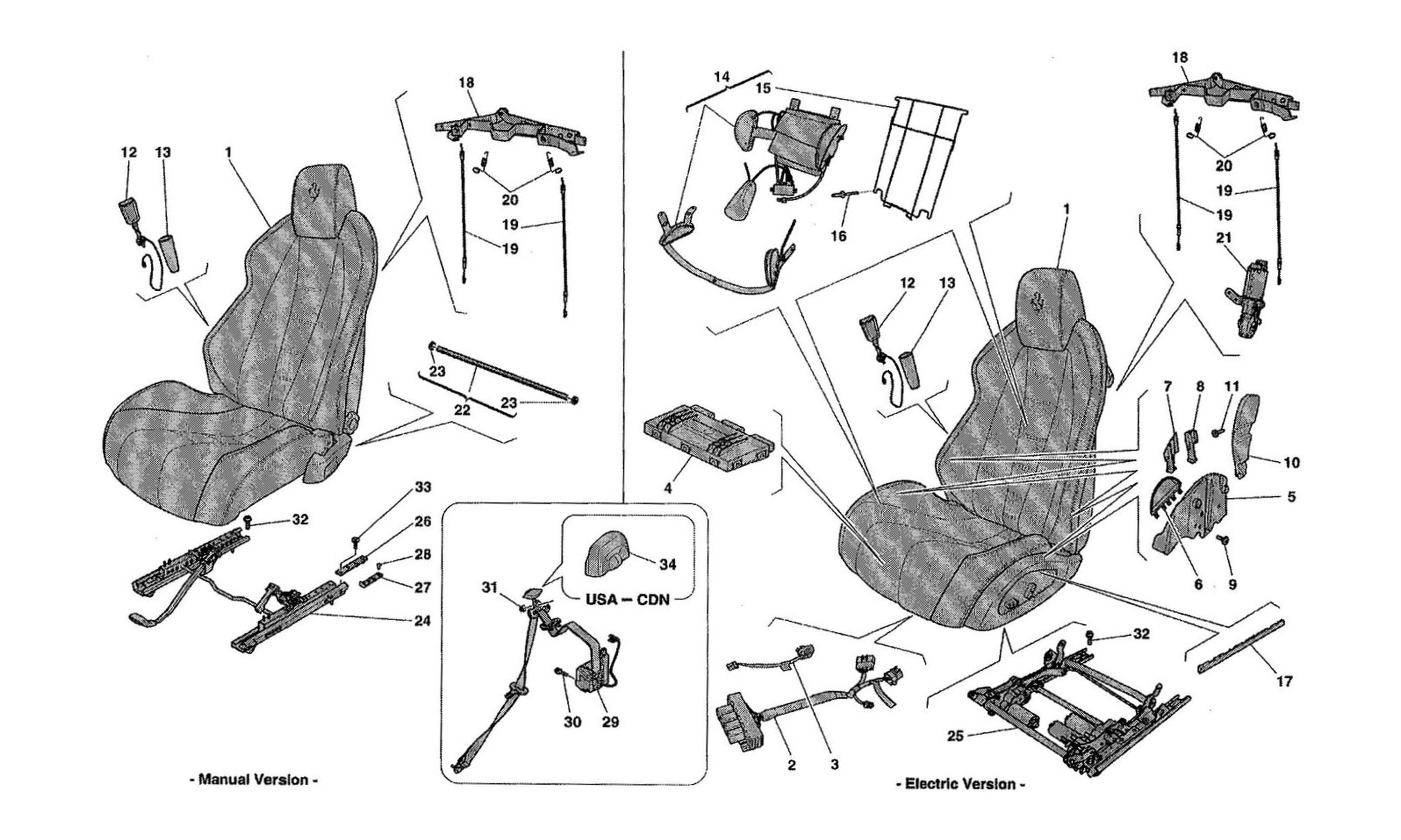Schematic: Seats - Seat Belts, Guides And Adjustment