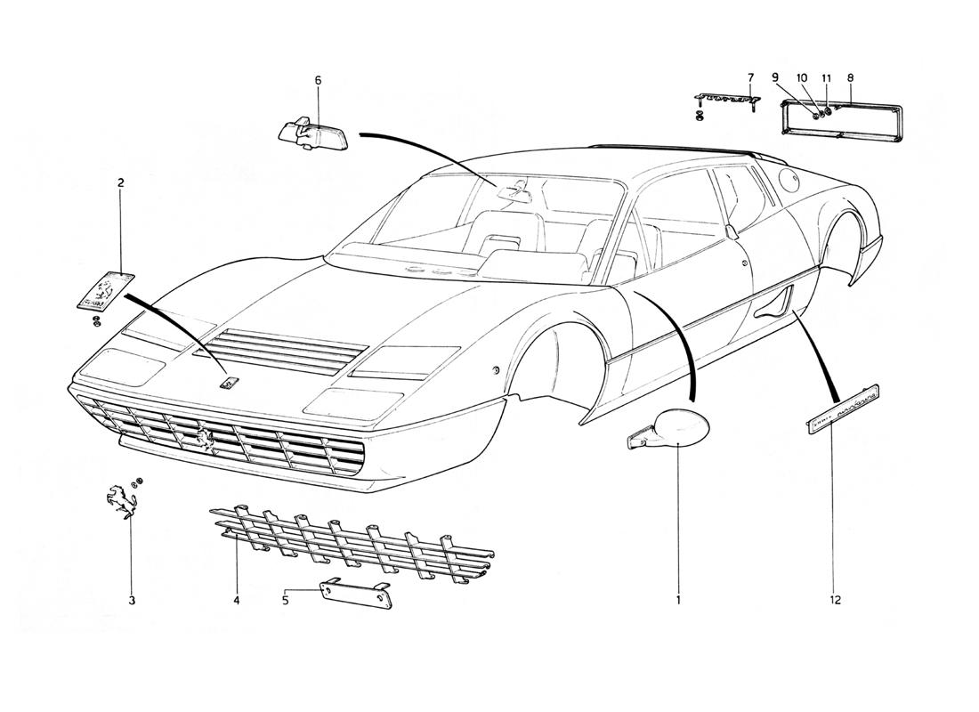 Schematic: Body Mouldings, Badges And Grill
