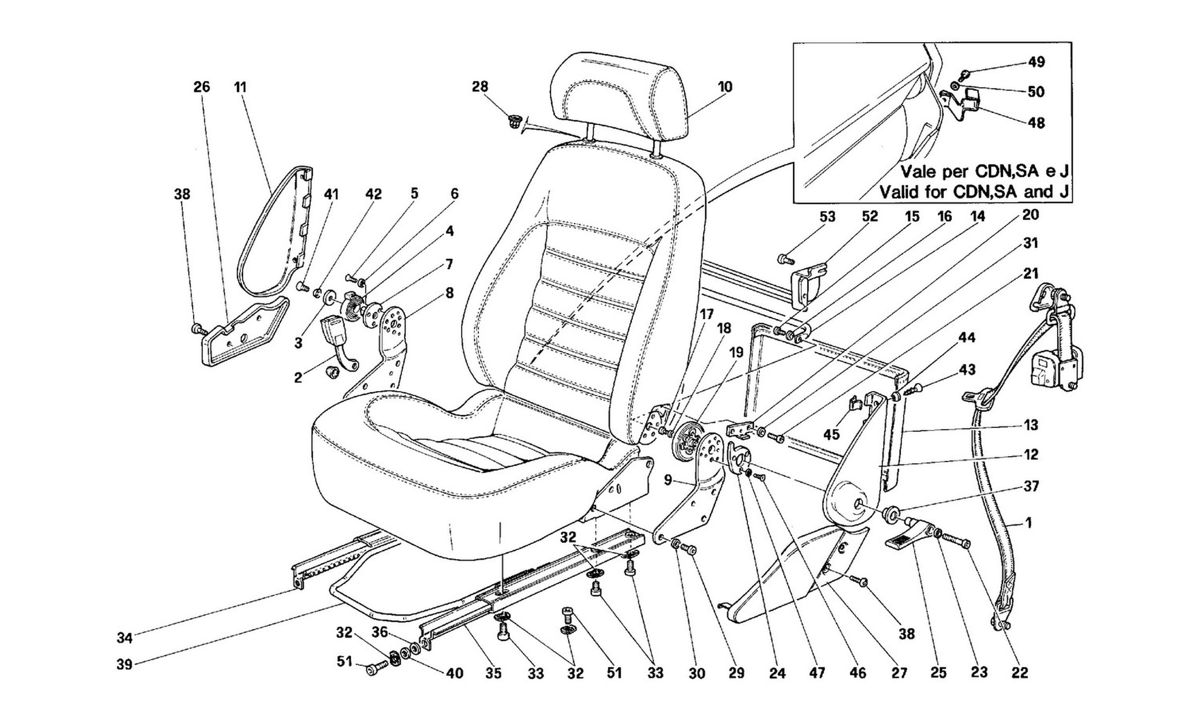 Schematic: Seats And Safety Belts -Not For Usa-