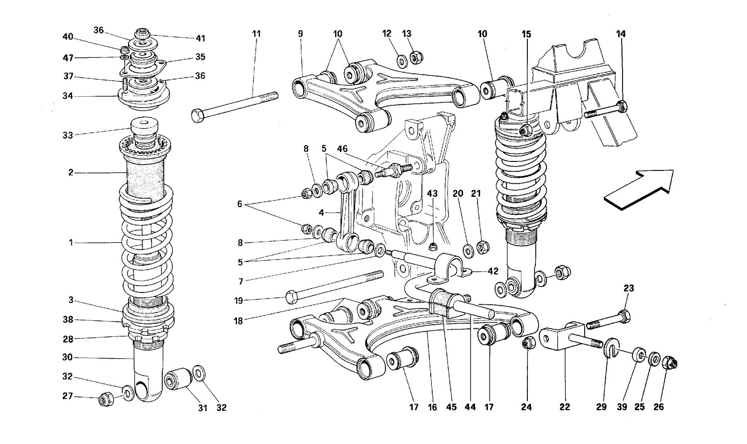 Rear Suspension Wishbones And Shock Absorbers Classic Ferrari Parts Schematics