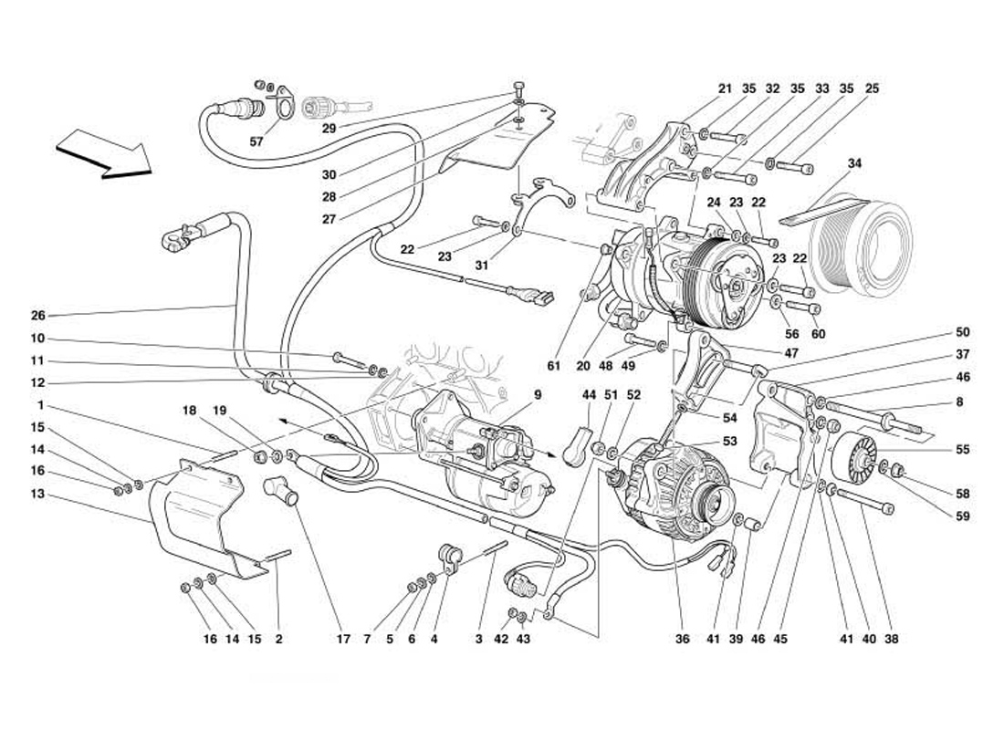 Schematic: Alternator - Starting Motor - Air Conditioning Compressor