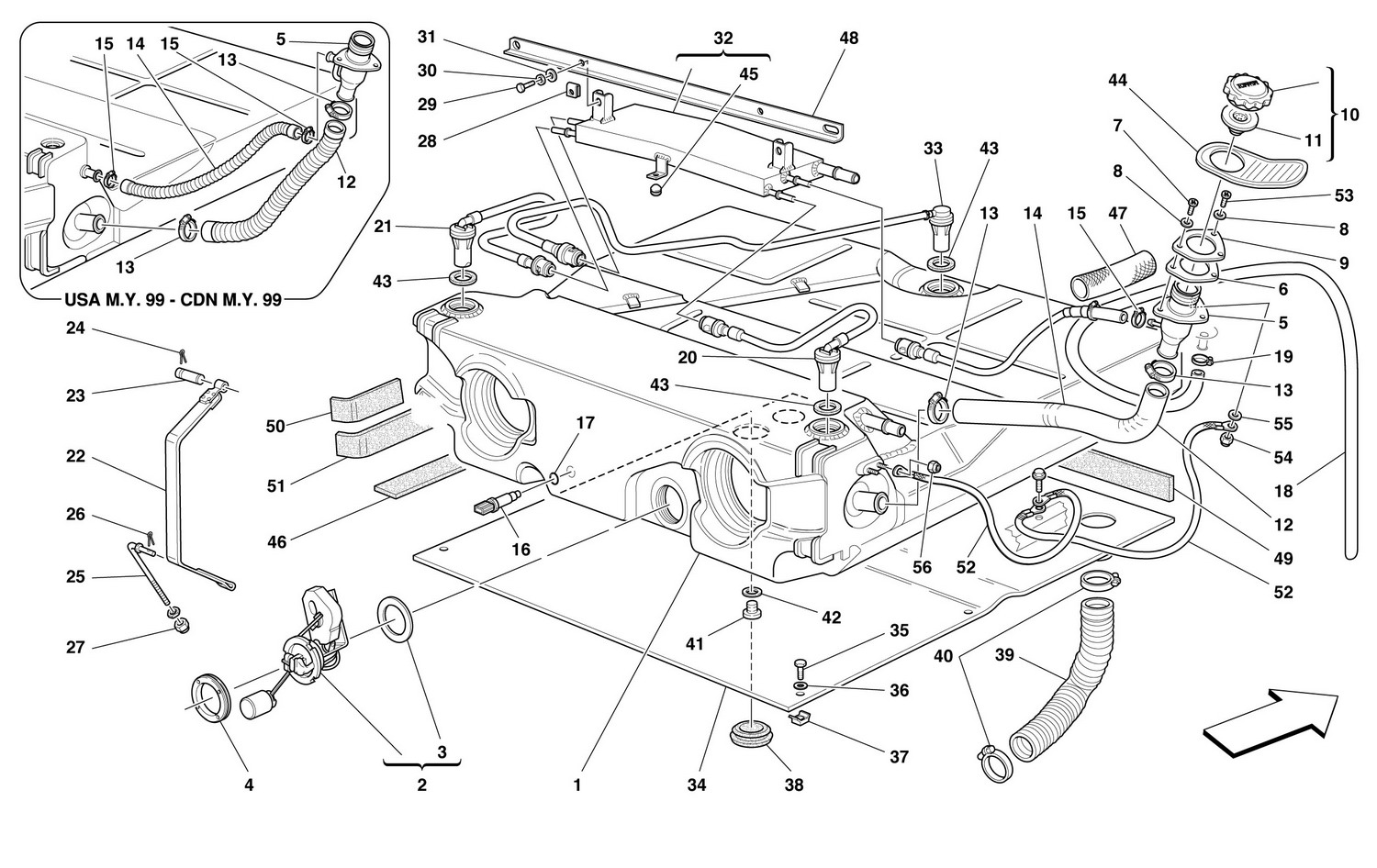 Schematic: Fuel Tank -Valid For Usa And Cdn M.Y. 99 & 2000-