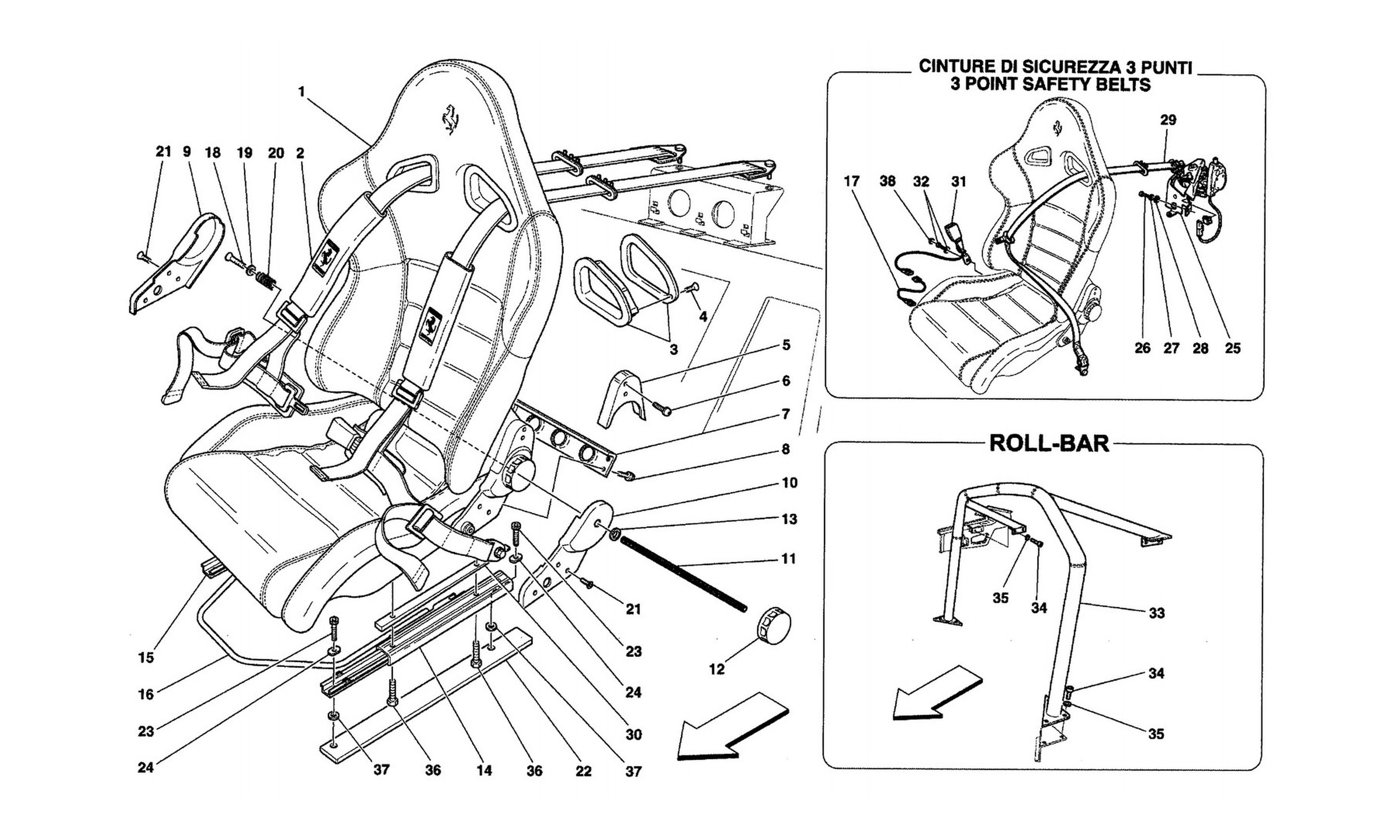 Schematic: Sport Seat-4 Point Belts-Roll Bar