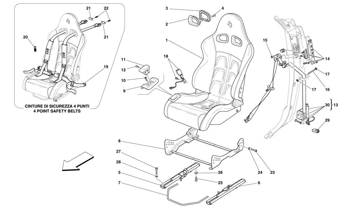 Schematic: Front Racing Seat - Rails And Mechanism -Not For Usa And Cdn-