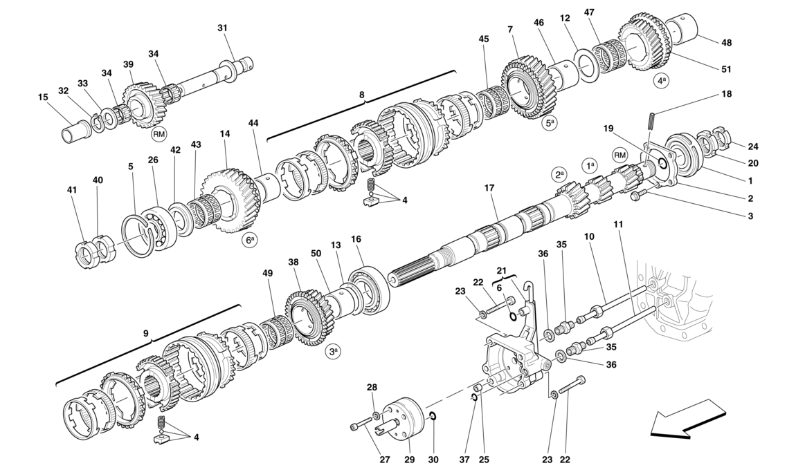 Schematic: Primary Gearbox Shaft Gears And Gearbox Oil Pump