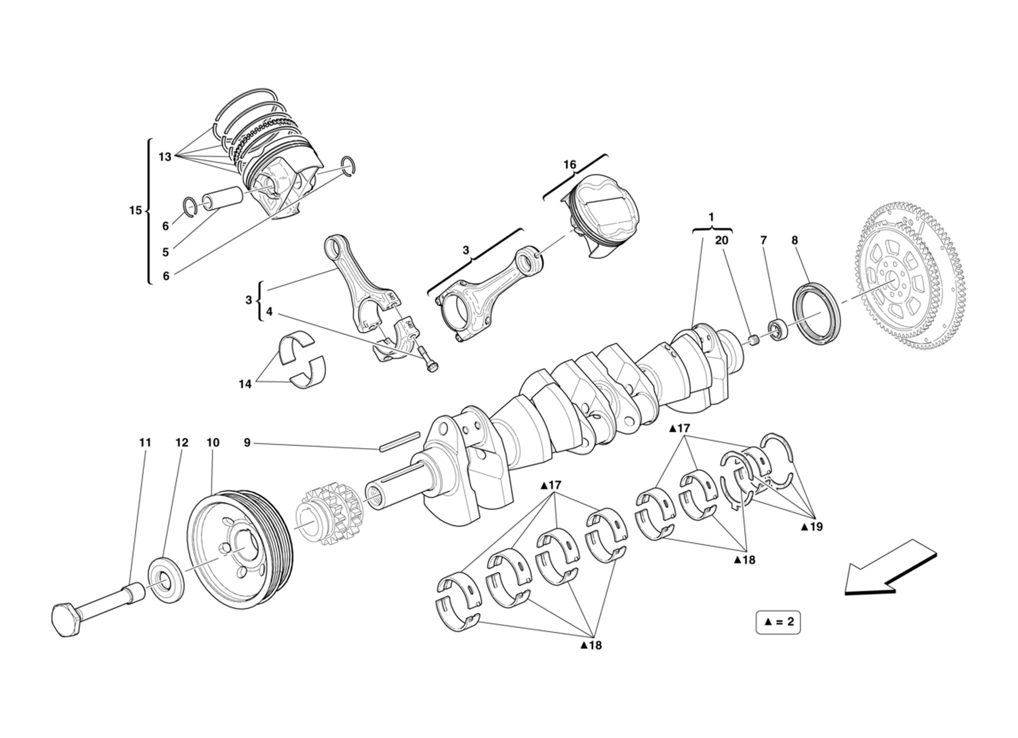 Schematic: Crankcase Connecting Rods And Pistins