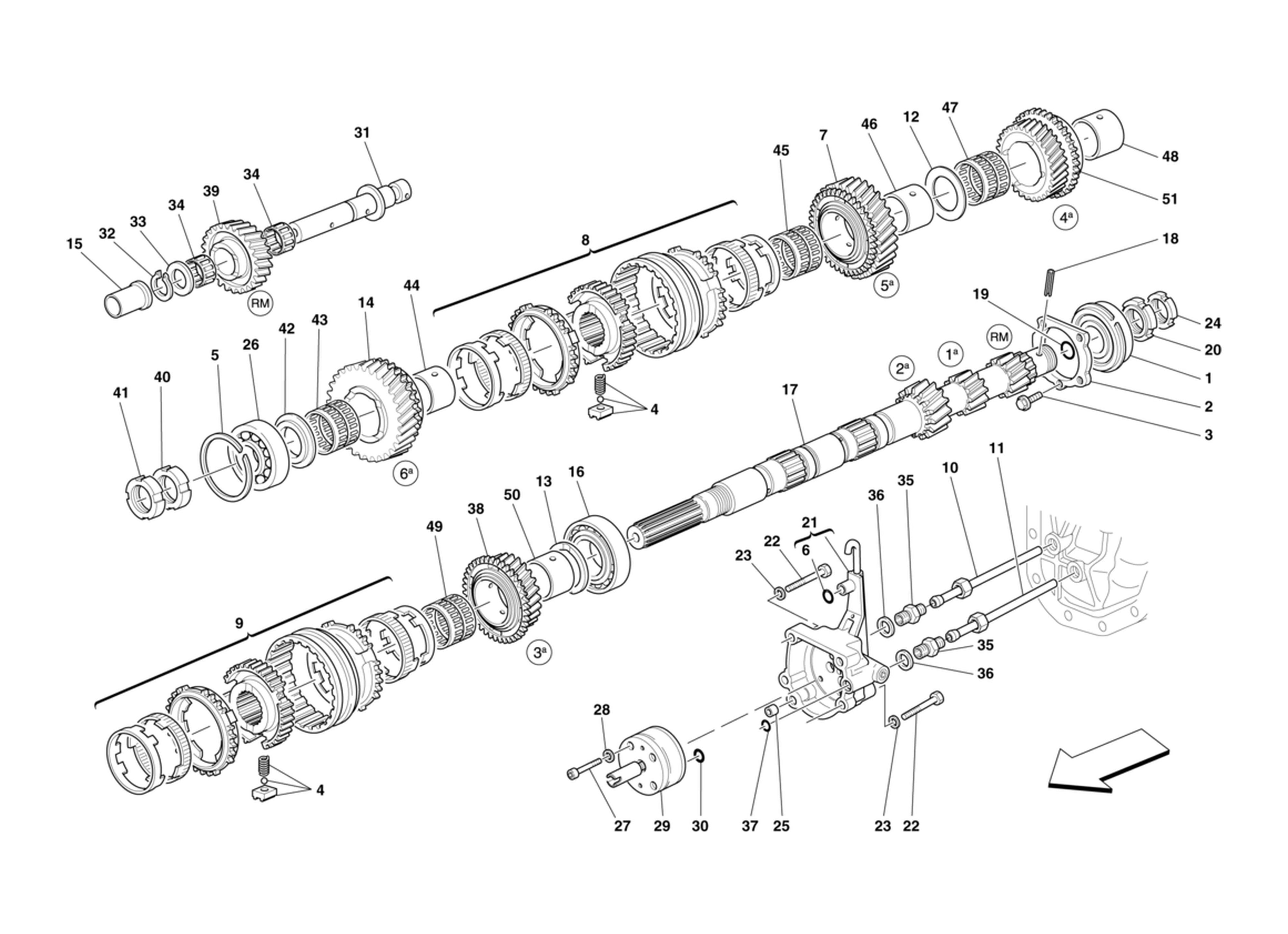 Schematic: Primary Gearbox Shaft Gears And Gearbox Oil Pump