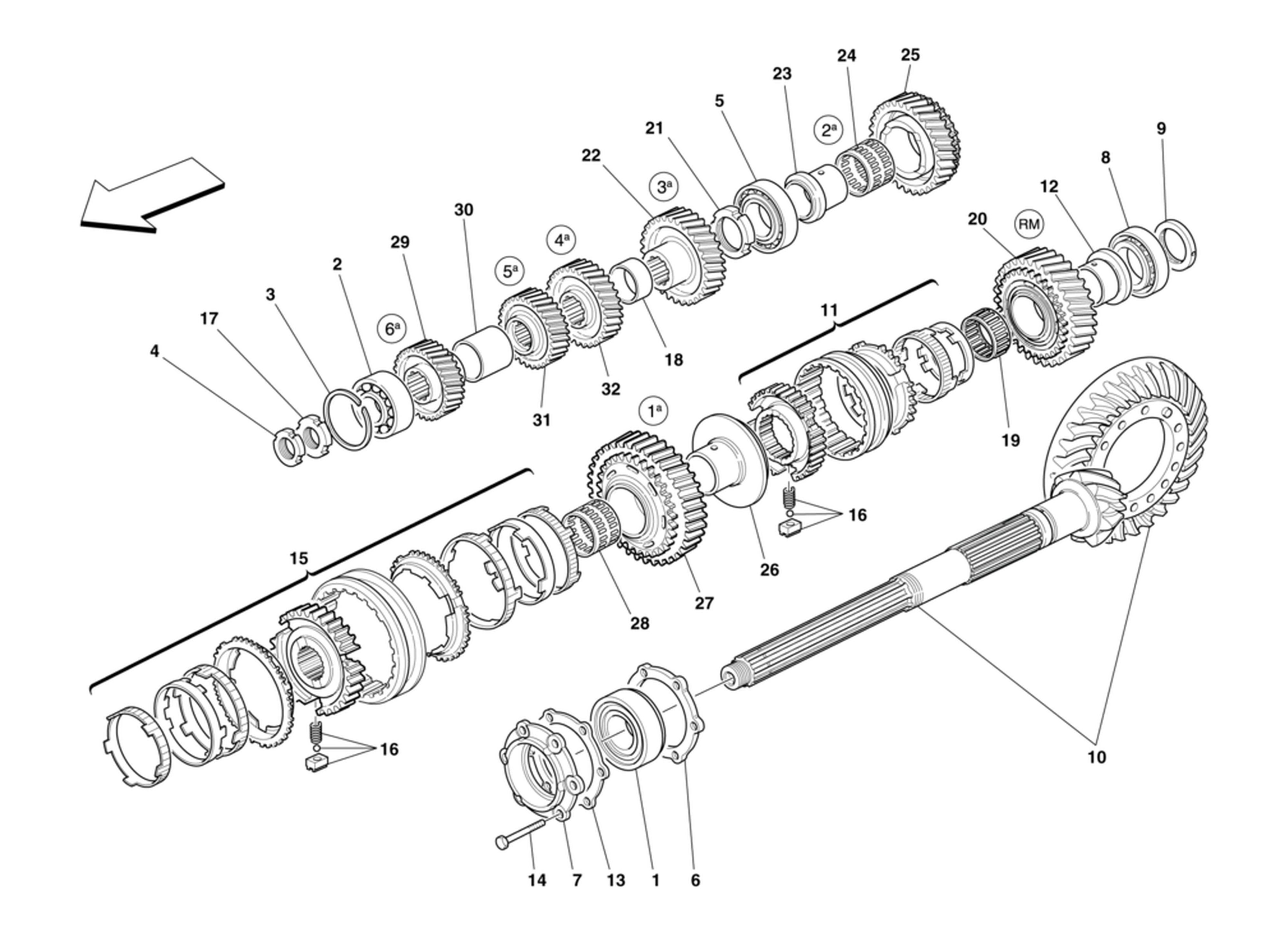 Schematic: Secondary Gearbox And Shaft Gears