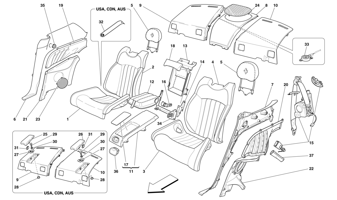Schematic: Rear Seat Seat Belts