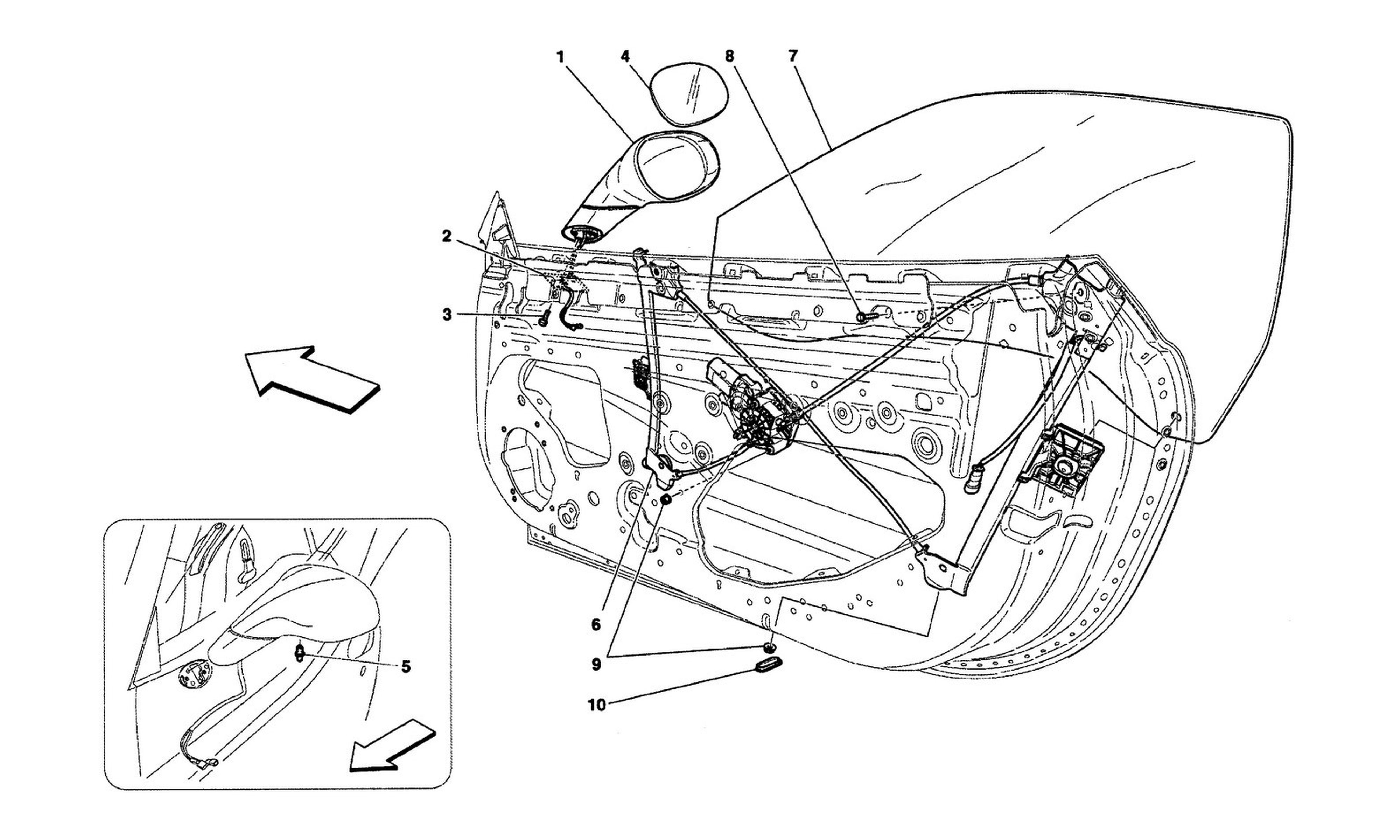Schematic: Glass Lift And External Rear-View Mirrors