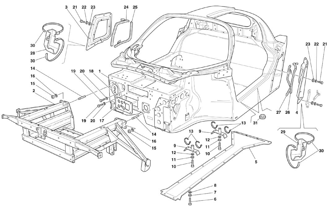 Schematic: Monocoque Body Frame - Front Frame - Central Flat Floor Pan