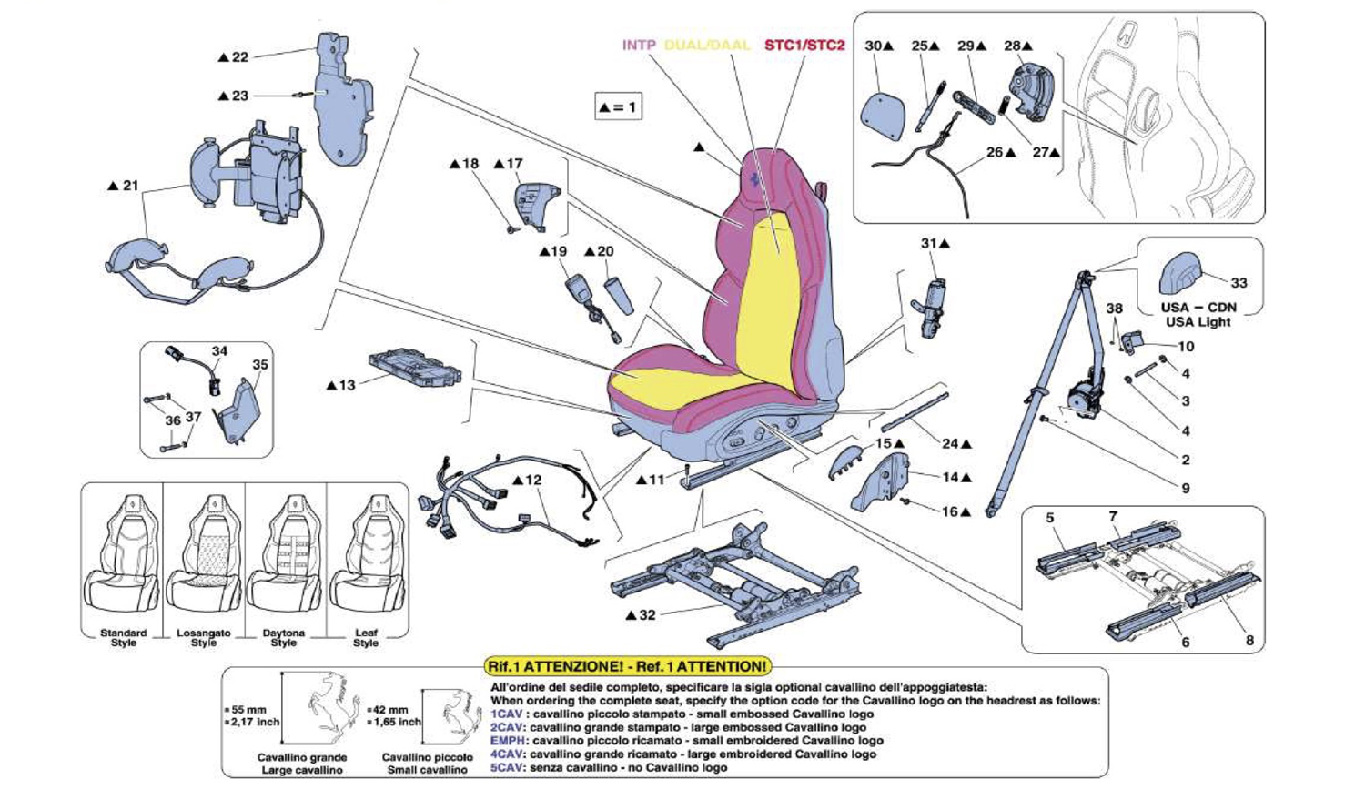 Schematic: Front Seat - Seat Belts, Guides And Adjustment