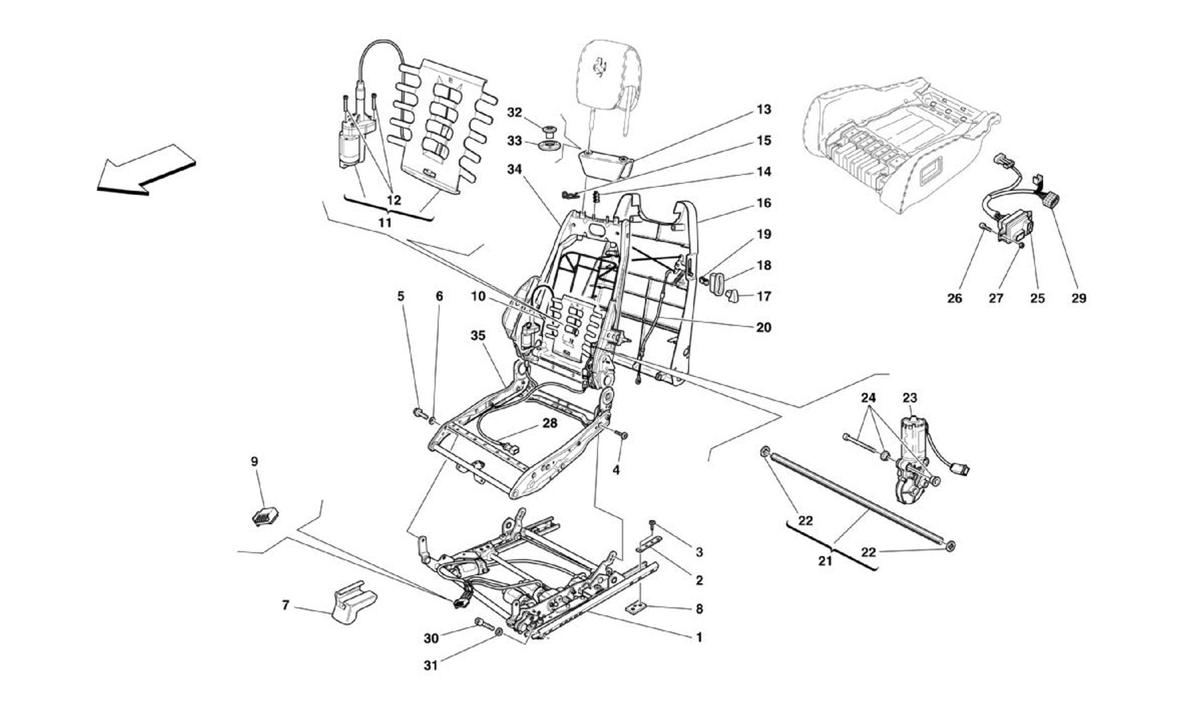 Schematic: Electric Seat - Guides And Adjustment Mechanisms -Optional-