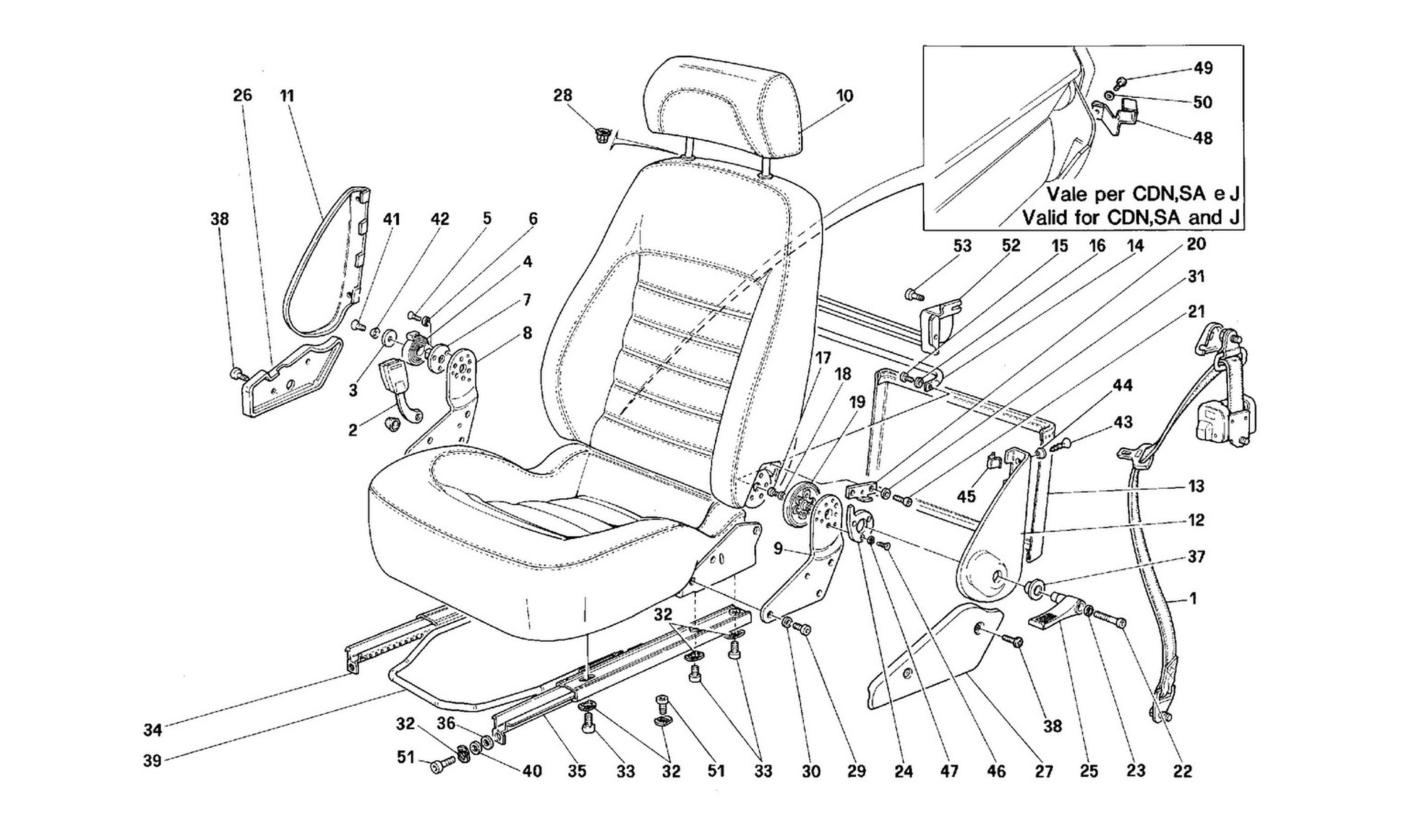 Schematic: Seats And Safety Belts -Not For Usa
