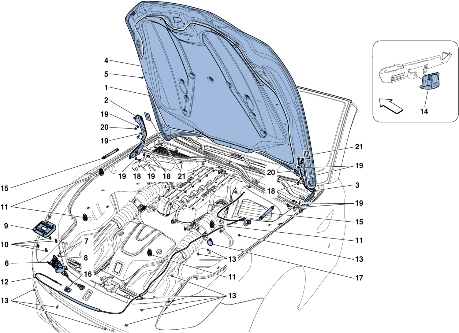 Schematic: Front Lid And Opening Mechanism