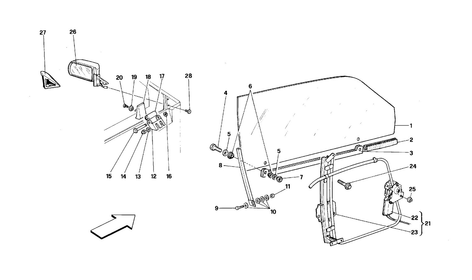 Schematic: Doors - Coupe - Glass Lifting Device And Rear Mirror