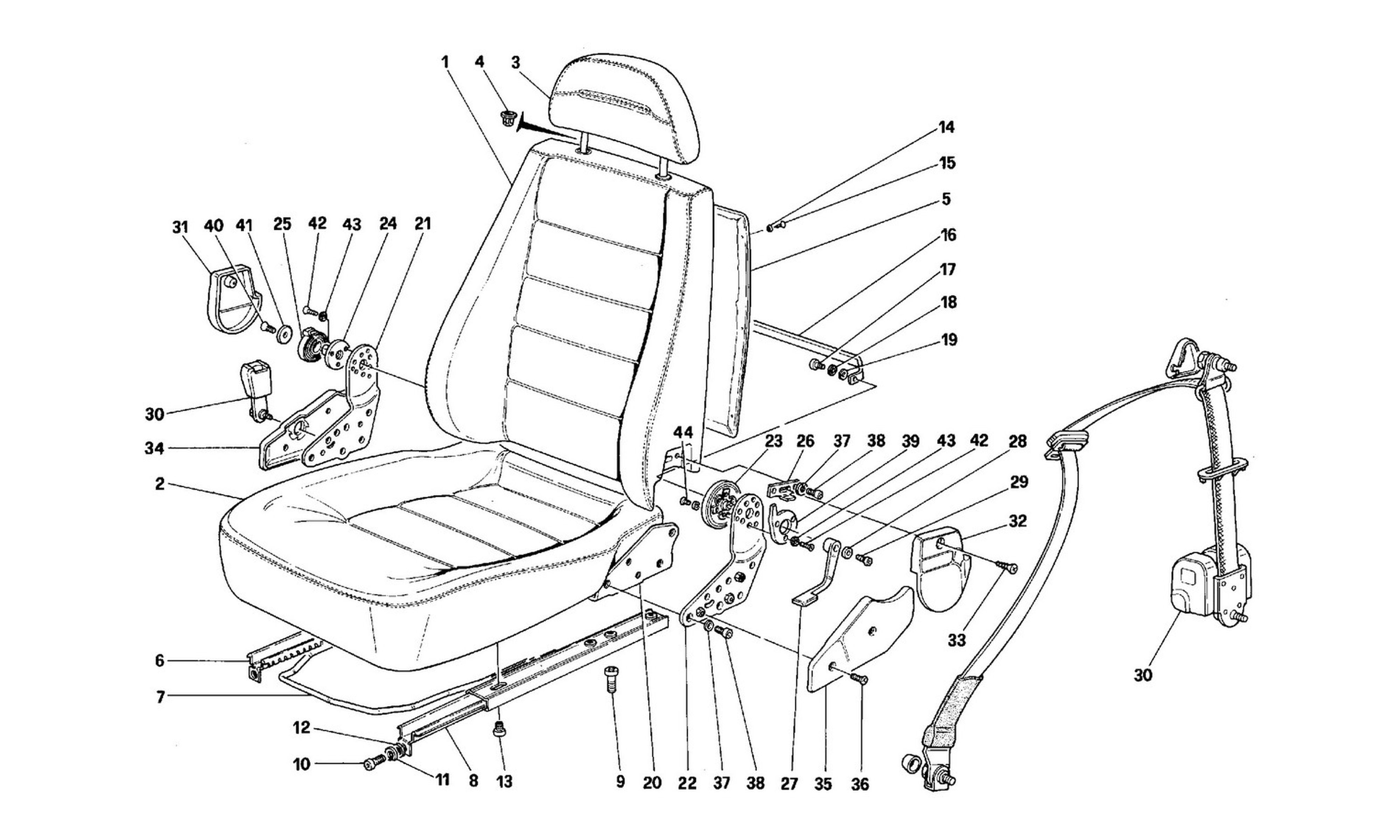 Schematic: Front Seats -Not For Passive Belts-