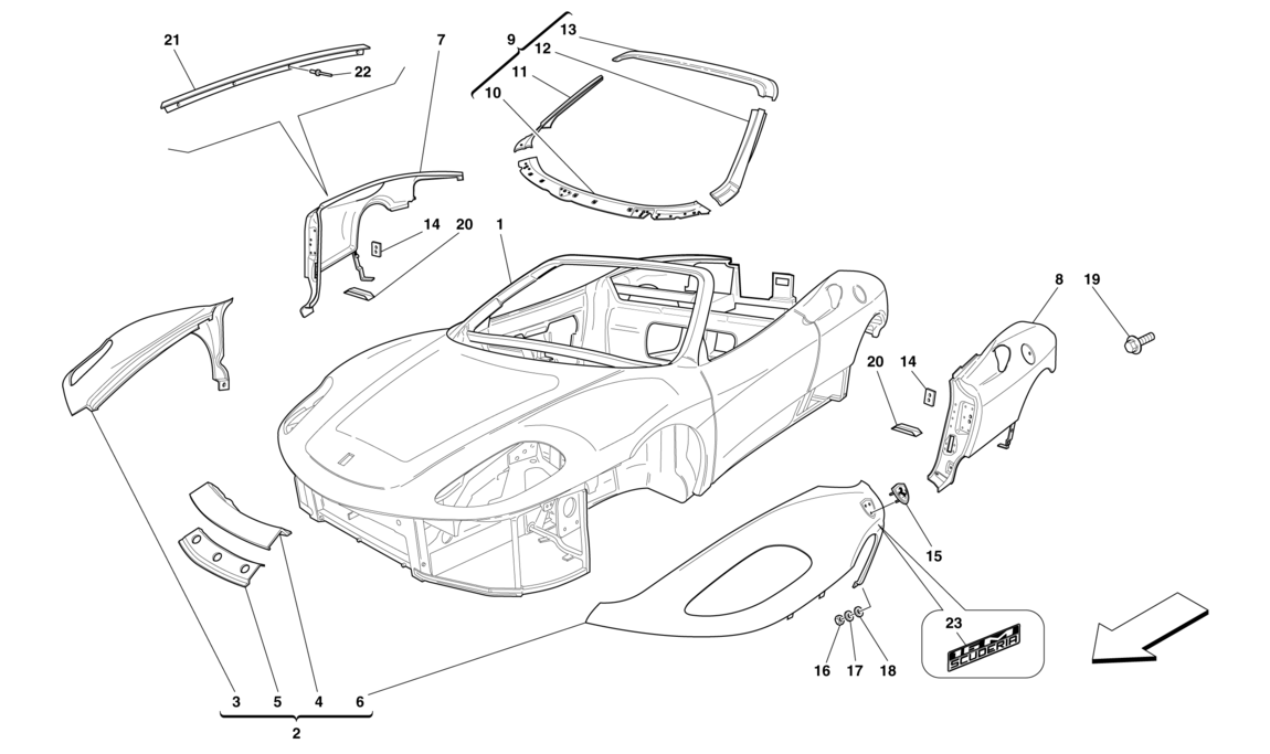 Schematic: Bodyshell - Exterior Trim -Applicable For Spider 16M-