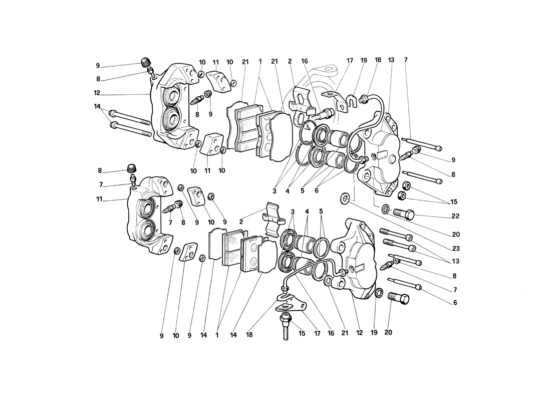 Schematic: Front And Rear Brake Calipers