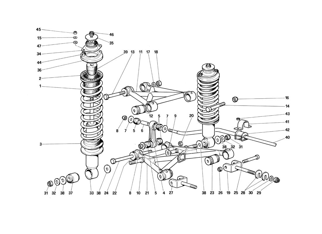 Schematic: Rear Suspension - Wishbones And Shock Absorbers (Until Car No. 75995)